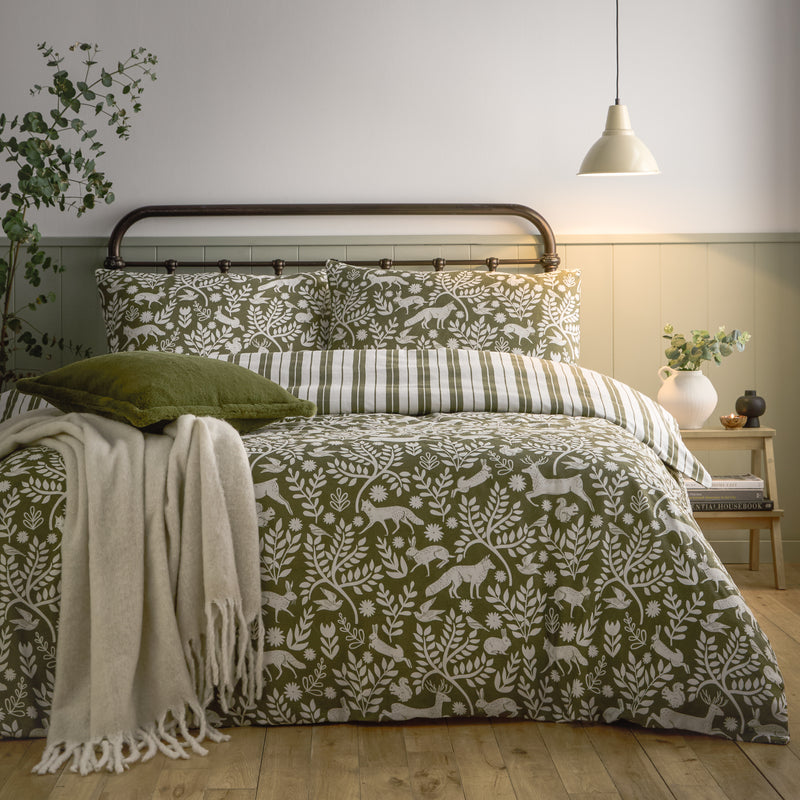  Bedding  - Skandi Woodland  Duvet Cover Set Thyme Green furn.