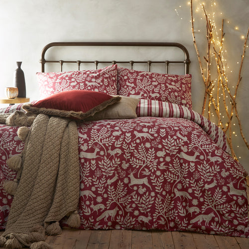 Animal Red Bedding - Skandi Woodland Brushed Cotton Duvet Cover Set Wild Berry Furn