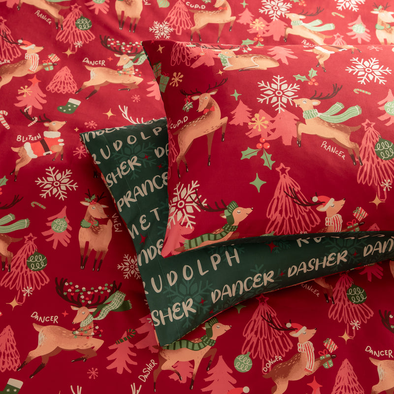 Green Bedding  - Sleigh Team Soft Touch Duvet Cover Set Red Duvet Day