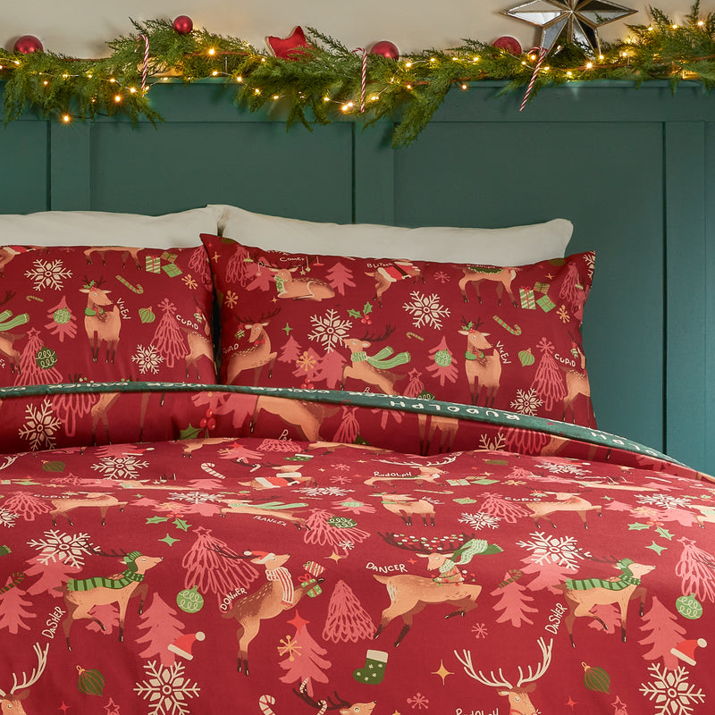  Green Bedding  - Sleigh Team Soft Touch Duvet Cover Set Red Duvet Day