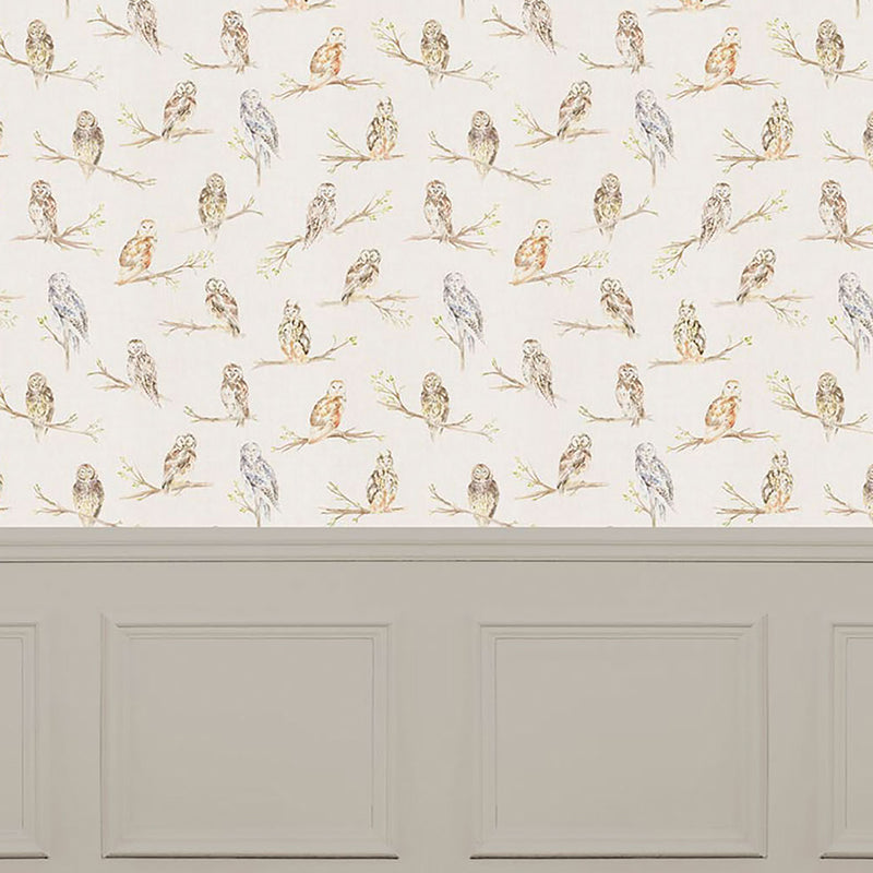 Voyage Maison Small Owls 1.4m Wide Width Wallpaper in Linen