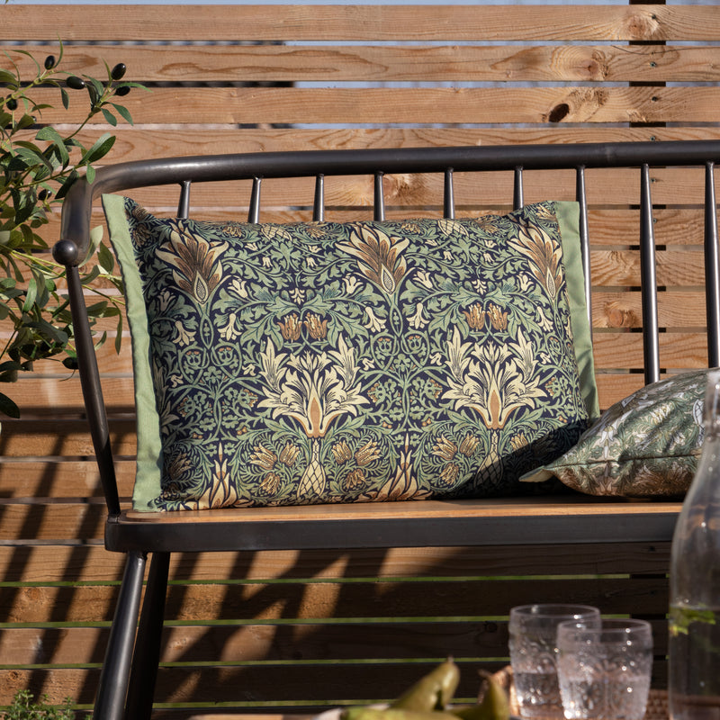 Floral Blue Cushions - Snakeshead Printed Outdoor Polyester Filled Cushion Indigo/Leaf Green Morris & Co