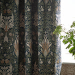 Floral Blue Curtains - Snakeshead Jacquard Chenille Pencil Pleat Curtains Indigo/Leaf Morris & Co