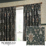 Floral Blue Curtains - Snakeshead Jacquard Chenille Room Darkening Pencil Pleat Curtains Indigo/Leaf Morris & Co