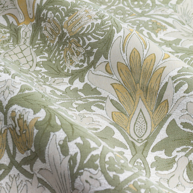 Floral Green Curtains - Snakeshead Jacquard Chenille Pencil Pleat Curtains Sunflower/Stone Morris & Co