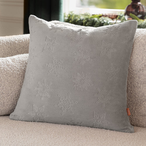  Grey Cushions  - Snowflakes Faux Fur Cushion Cover Grey Furn