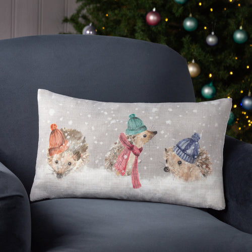 Evans Lichfield Snowy Hedgehogs Christmas Cushion Cover in Natural