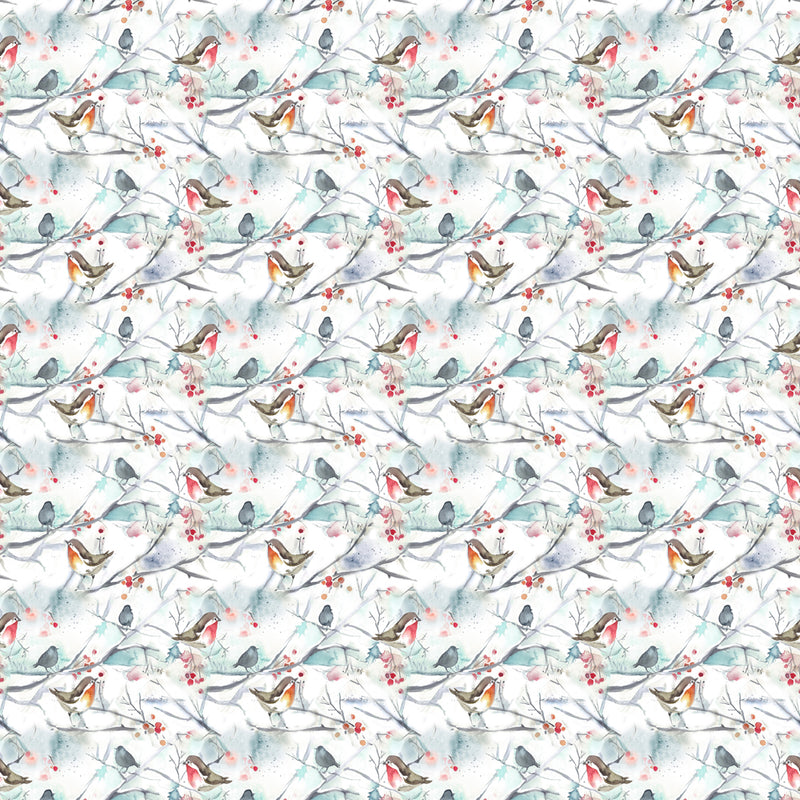 Voyage Maison Snowy Song Printed Cotton Fabric in White