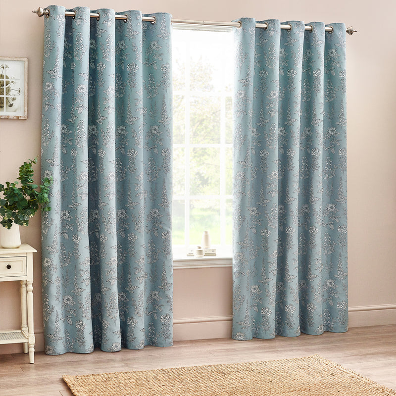 Wylder Sophia Room Darkening Eyelet Curtains in Blue