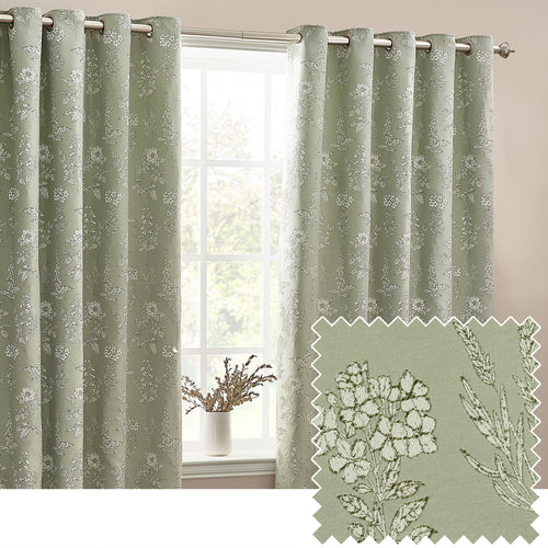 Wylder Sophia Room Darkening Eyelet Curtains in Sage