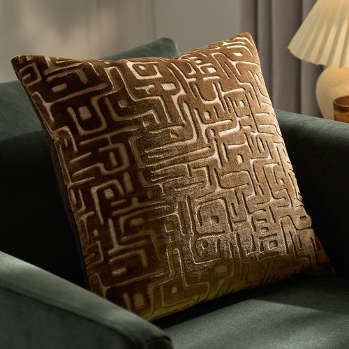 Abstract Brown Cushions - Soren Cut Velvet Cushion Cover Brown Hoem