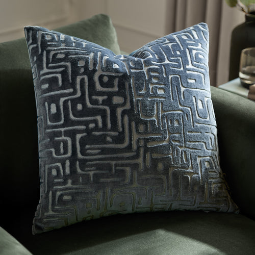 Abstract Blue Cushions - Soren Cut Velvet Cushion Cover Slate Blue Hoem