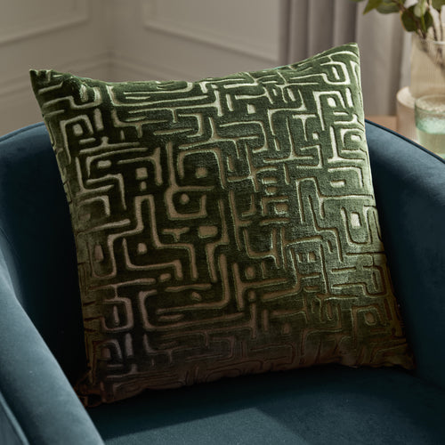 Abstract Green Cushions - Soren Cut Velvet Cushion Cover Smoke Green Hoem