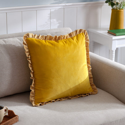 Plain Yellow Cushions - Solene Ruffle Matte Velvet Cushion Cover Yellow Wylder