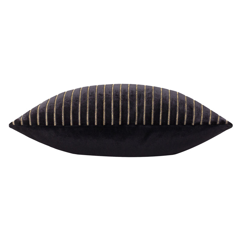 Striped Black Cushions - Savoy Stripe Velvet Cushion Cover Black Paoletti