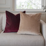 Striped Red Cushions - Savoy Stripe Velvet Cushion Cover Burgundy  Paoletti