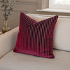 Striped Red Cushions - Savoy Stripe Velvet Cushion Cover Burgundy  Paoletti