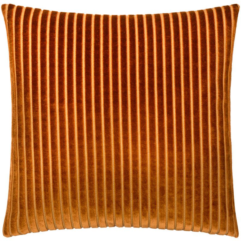 Striped Orange Cushions - Savoy Stripe Velvet Cushion Cover Brick Paoletti
