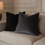 Striped Grey Cushions - Savoy Stripe Velvet Cushion Cover Charcoal Paoletti