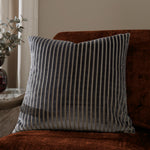 Savoy Stripe Velvet Cushion Charcoal