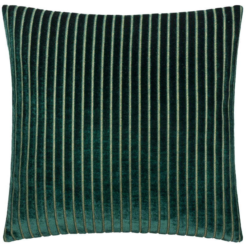 Striped Green Cushions - Savoy Stripe Velvet Cushion Cover Emerald Paoletti