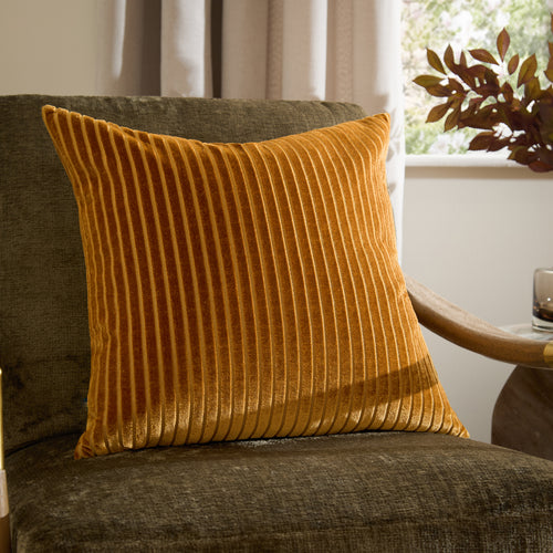 Striped Yellow Cushions - Savoy Stripe Velvet Cushion Cover Gold Paoletti