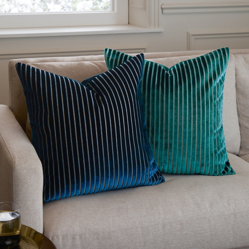 Striped Blue Cushions - Savoy Stripe Velvet Cushion Cover Navy Paoletti