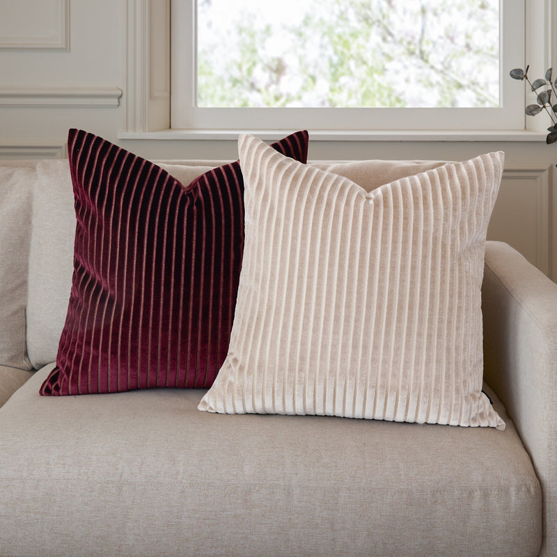 Striped Cream Cushions - Savoy Stripe Velvet Cushion Cover Oyster Paoletti