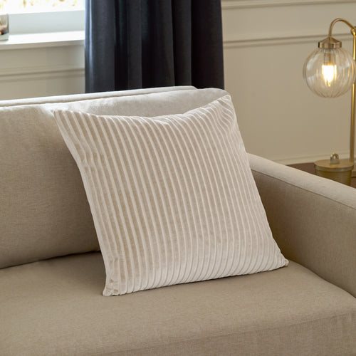 Striped Cream Cushions - Savoy Stripe Velvet Cushion Cover Oyster Paoletti