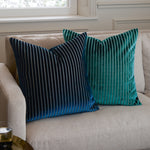 Striped Blue Cushions - Savoy Stripe Velvet Cushion Cover Teal Paoletti