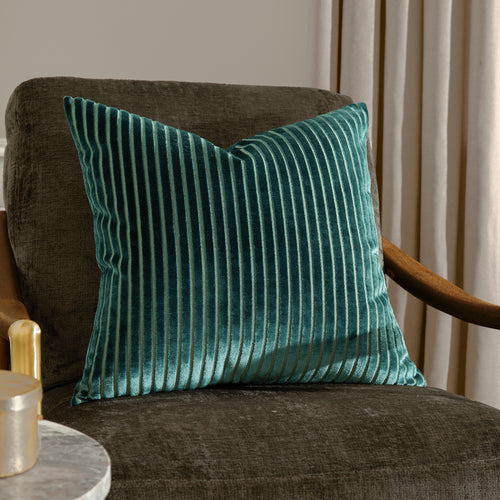 Striped Blue Cushions - Savoy Stripe Velvet Cushion Cover Teal Paoletti
