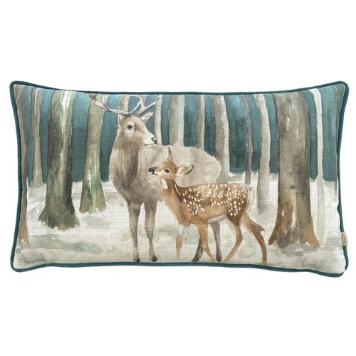 Evans Lichfield Stag Scene Christmas Cushion Cover in Teal