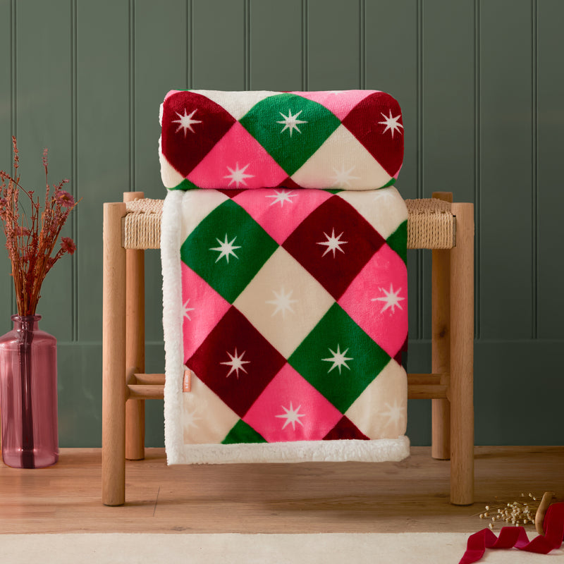 Geometric Multi Throws  - Star Sherpa Fleece Throw Multicolour Furn