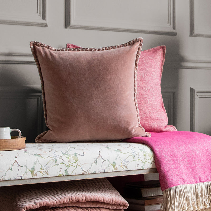 Plain Pink Cushions - Stitch Embroidered Cushion Cover Coral Additions