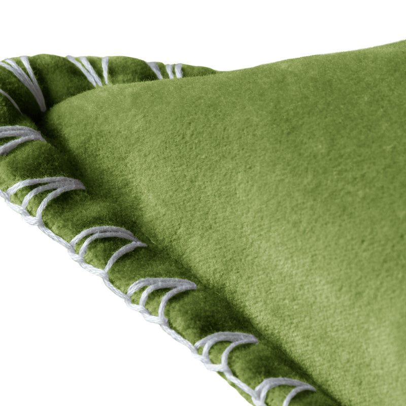 Plain Green Cushions - Stitch Embroidered Cushion Cover Grass Additions