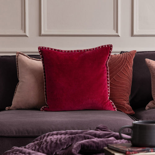 Plain Red Cushions - Stitch Embroidered Cushion Cover Pomegranate Additions