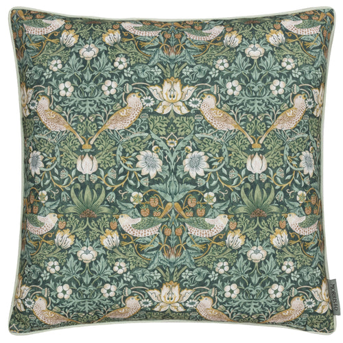 Floral Green Cushions - Strawberry Thief Piped Cushion Cover Forest Green Morris & Co