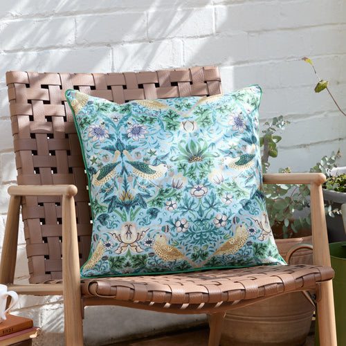 Floral Green Cushions - Strawberry Thief Outdoor Cushion Cover Mineral/Yellow Morris & Co