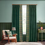 Animal Green Curtains - Strawberry Thief Embroidered Floral Pencil Pleat Curtains Forest Green Morris & Co