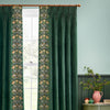 Animal Green Curtains - Strawberry Thief Embroidered Floral Pencil Pleat Curtains Forest Green Morris & Co