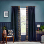 Animal Blue Curtains - Strawberry Thief Embroidered Floral Pencil Pleat Curtains Indigo Morris & Co