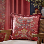 Animal Red Cushions - Strawberry Thief Embroidered Velvet Feather Rich Filled Cushion Berry Morris & Co