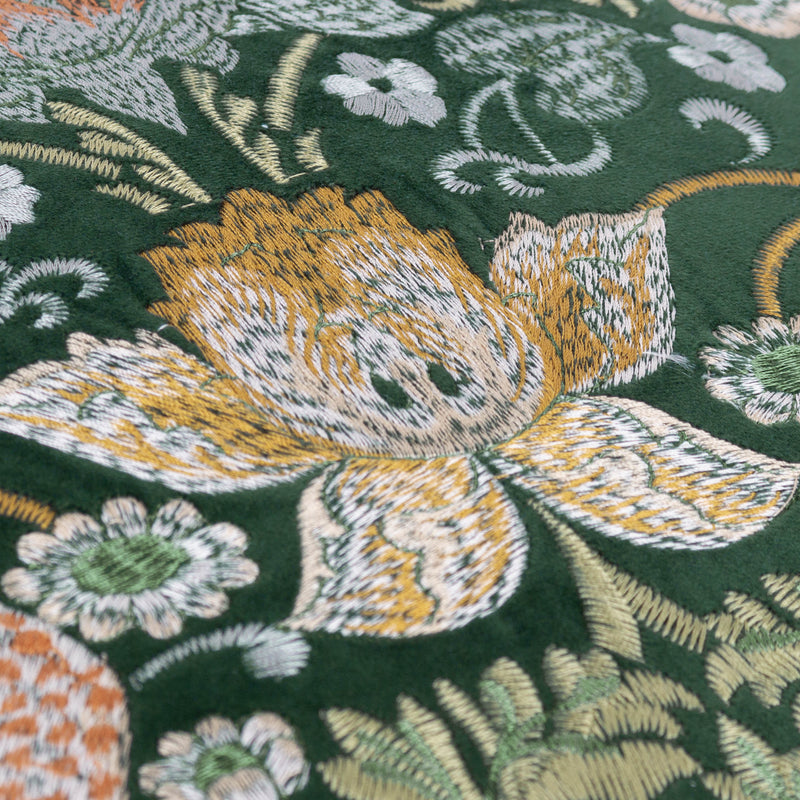 Animal Green Cushions - Strawberry Thief Embroidered Velvet Cushion Cover Forest Morris & Co