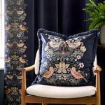 Animal Blue Cushions - Strawberry Thief Embroidered Velvet Feather Rich Filled Cushion Indigo Morris & Co