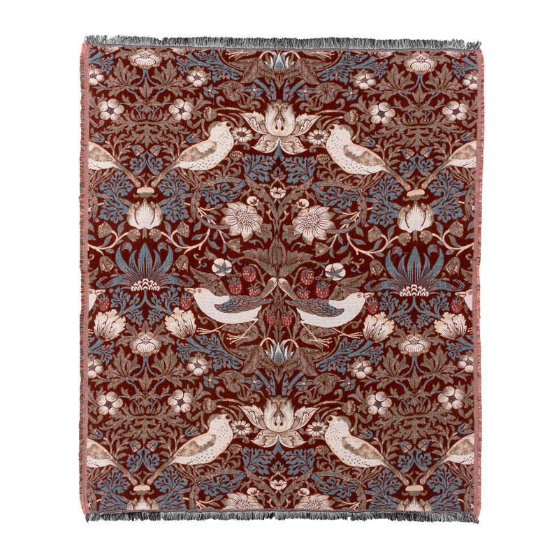 Floral Red Throws - Strawberry Thief Jacquard Throw Berry Morris & Co