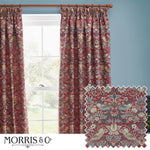 Animal Red Curtains - Strawberry Thief Jacquard Floral Pencil Pleat Curtains Berry Morris & Co