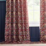 Animal Red Curtains - Strawberry Thief Jacquard Floral Pencil Pleat Curtains Berry Morris & Co