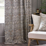 Animal Beige Curtains - Strawberry Thief Jacquard Floral Pencil Pleat Curtains Biscuit Morris & Co