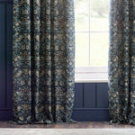 Animal Blue Curtains - Strawberry Thief Jacquard Floral Pencil Pleat Curtains Indigo Morris & Co