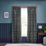 Animal Blue Curtains - Strawberry Thief Jacquard Floral Pencil Pleat Curtains Indigo Morris & Co